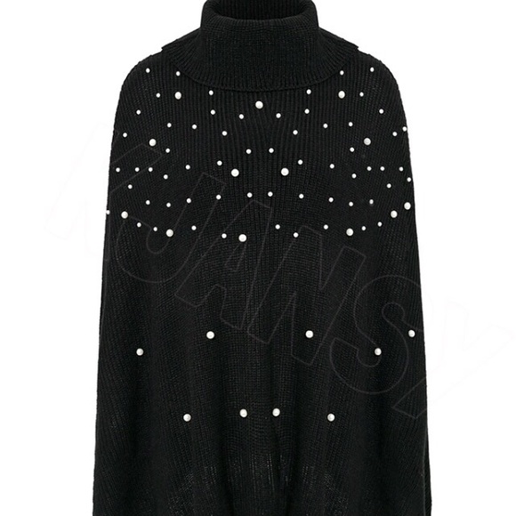 CUSTOMER HOLD!Pearl Studded Poncho Sweater Top - Picture 4 of 6